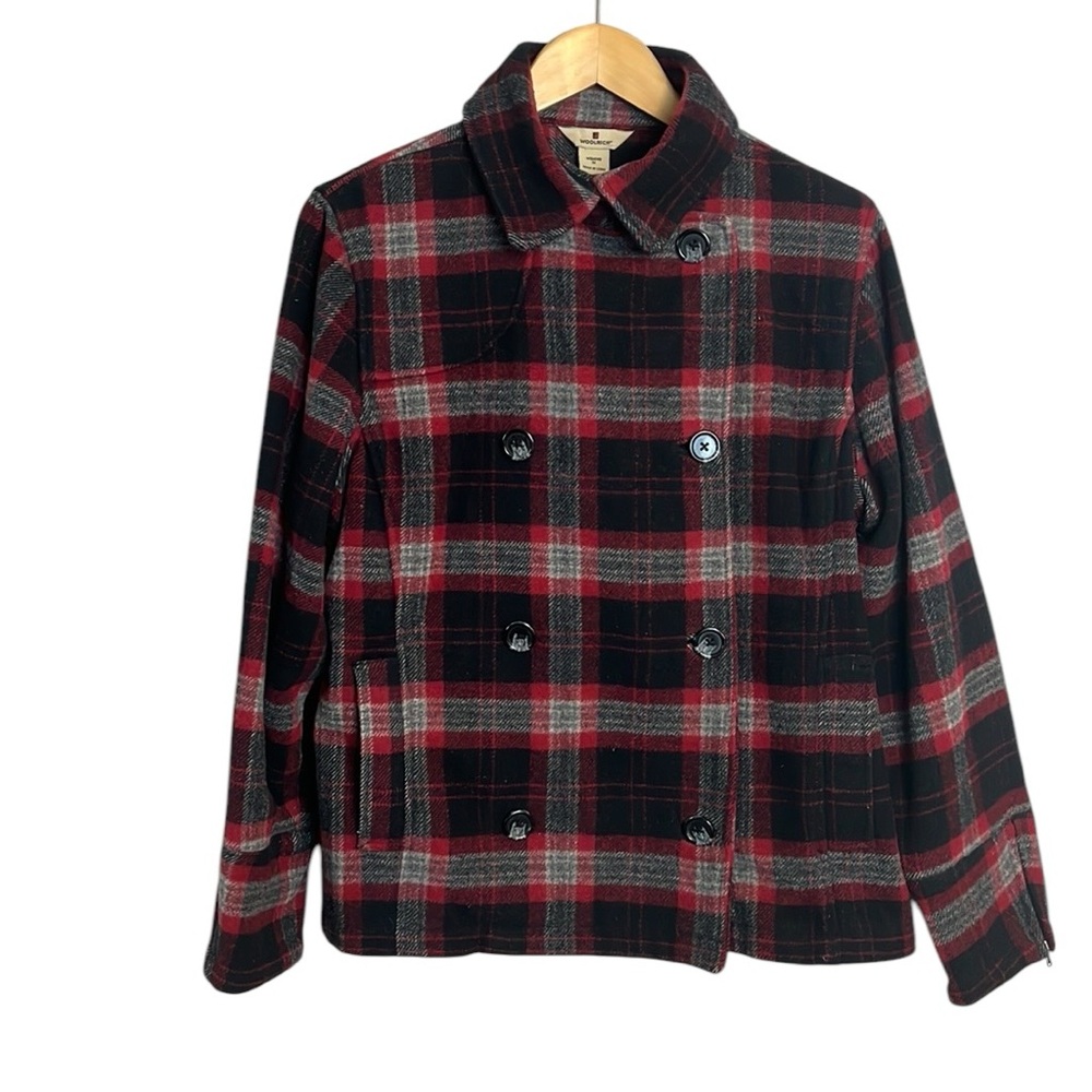 Woolrich Double Breasted Plaid Wool Blend Coat woman's size medium